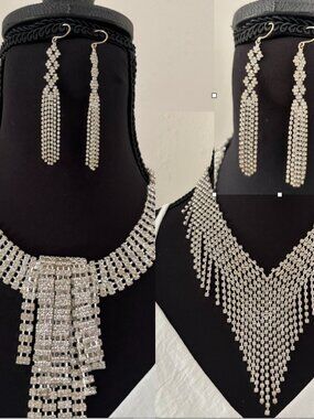 Cezanne Rhinestone 3-Piece Jewelry Lot - 2 Statement Necklaces & Drop Earrings